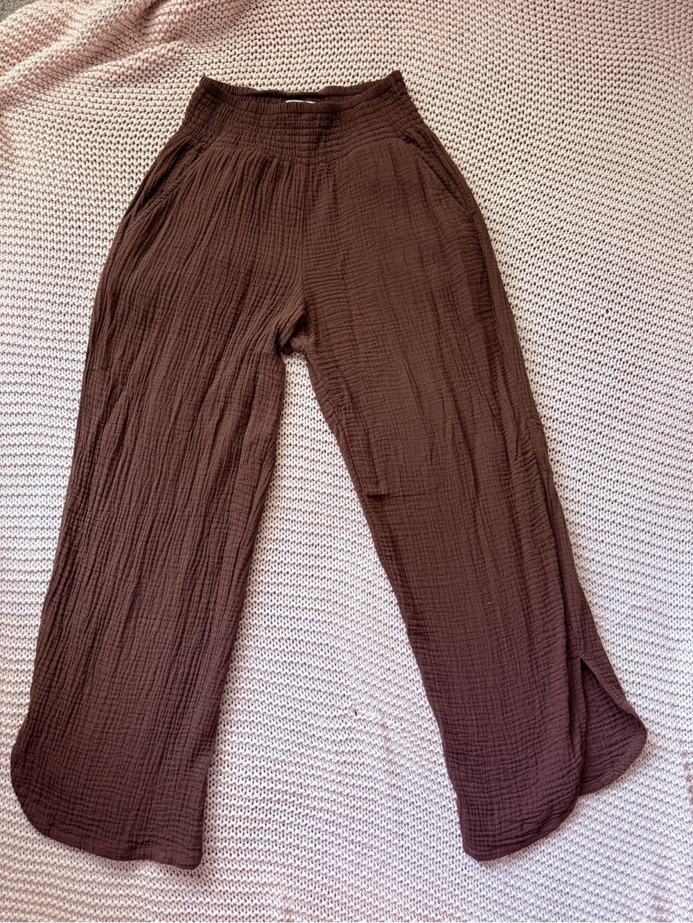 Marine Layer Cotton Gauze 2 Piece Set Brown Pants & Smocked Top XS/M - Picture 2 of 6